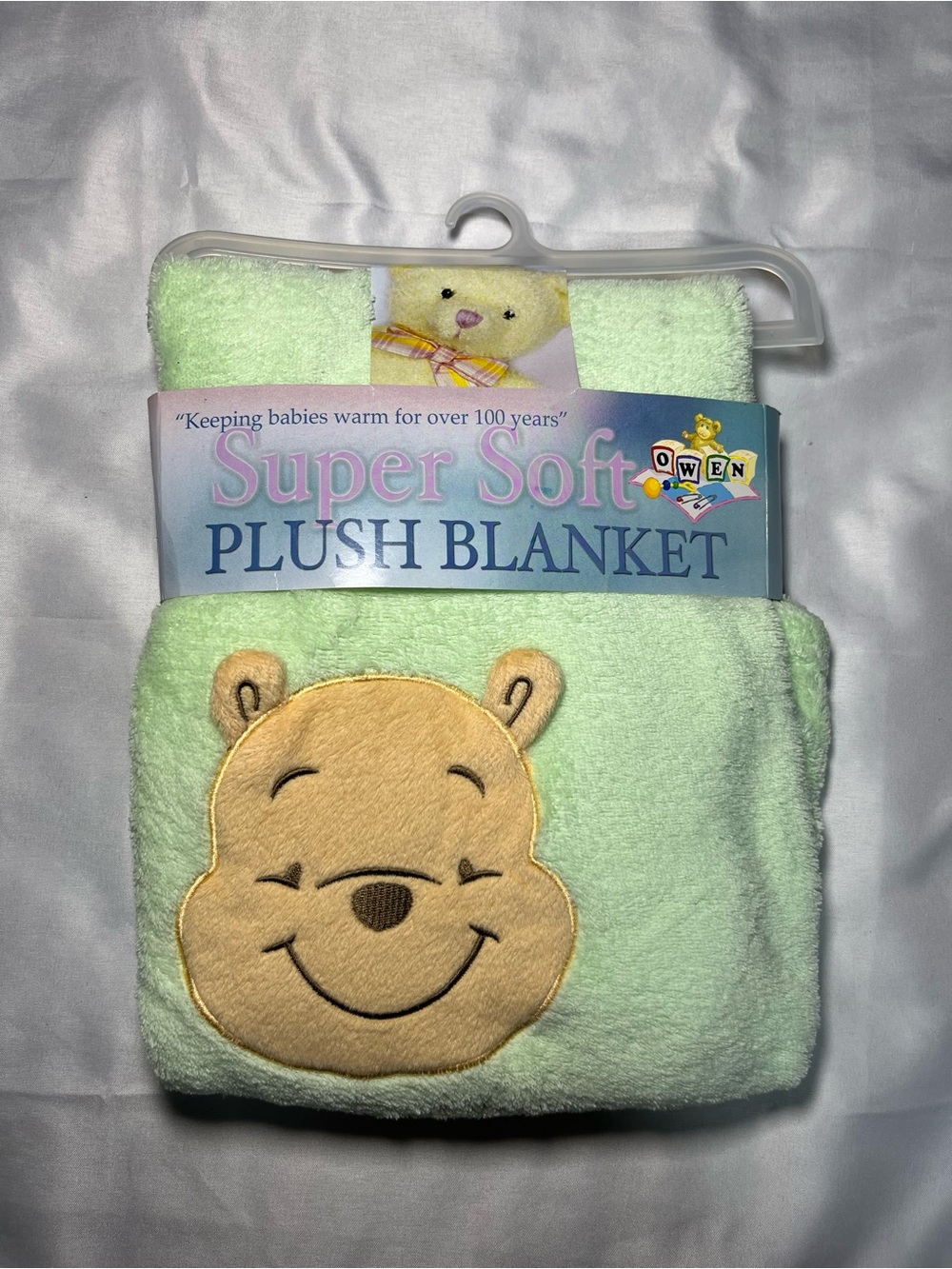 Vintage Disney Winnie The Pooh Baby Blanket Green Plush Fleece 30x40 NWT